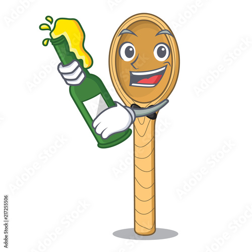 With beer wooden spoon mascot cartoon