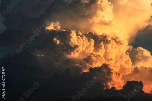 Abstract colorful sunset and clouds in thunderstorm. 