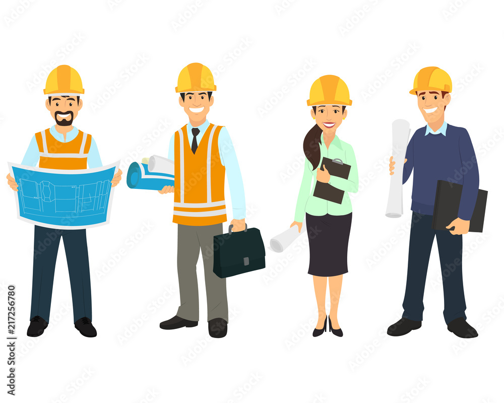 Civil engineer, architect and construction workers