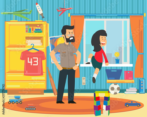 The child is playing dangerously.