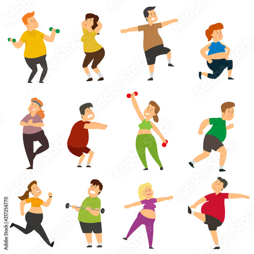 Funny fat people are doing sports.