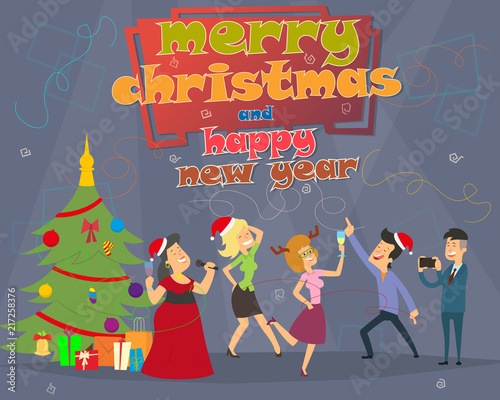 People Celebrate Merry Christmas And Happy New Year