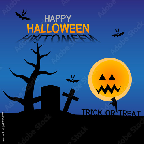 Halloween background, Silhouette of graveyard trick or treating