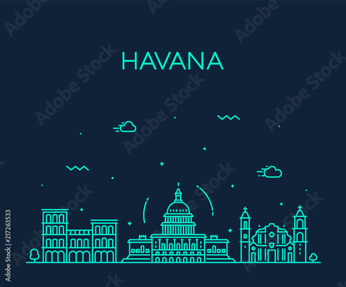 Havana city skyline, Cuba vector linear style city