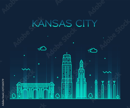 Kansas city skyline Missouri, USA vector line city