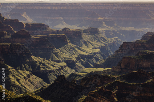 Erosion of the Grand Canyon by the Colorado River creating deep cuts in the landscape