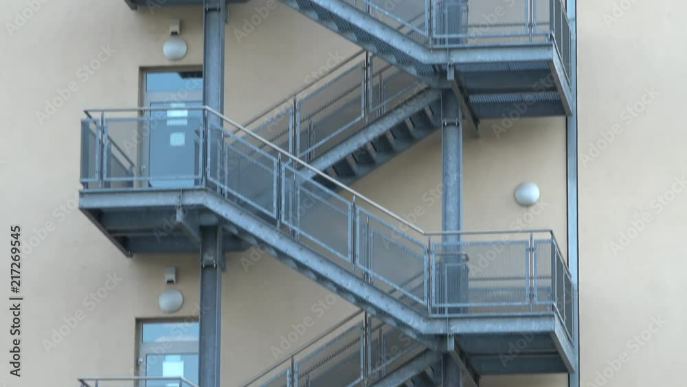Closeup on a fire staircase on a building wall