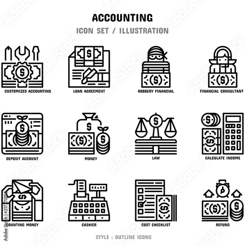 Accounting Icon Set, 12 icons for web design and vector illustration