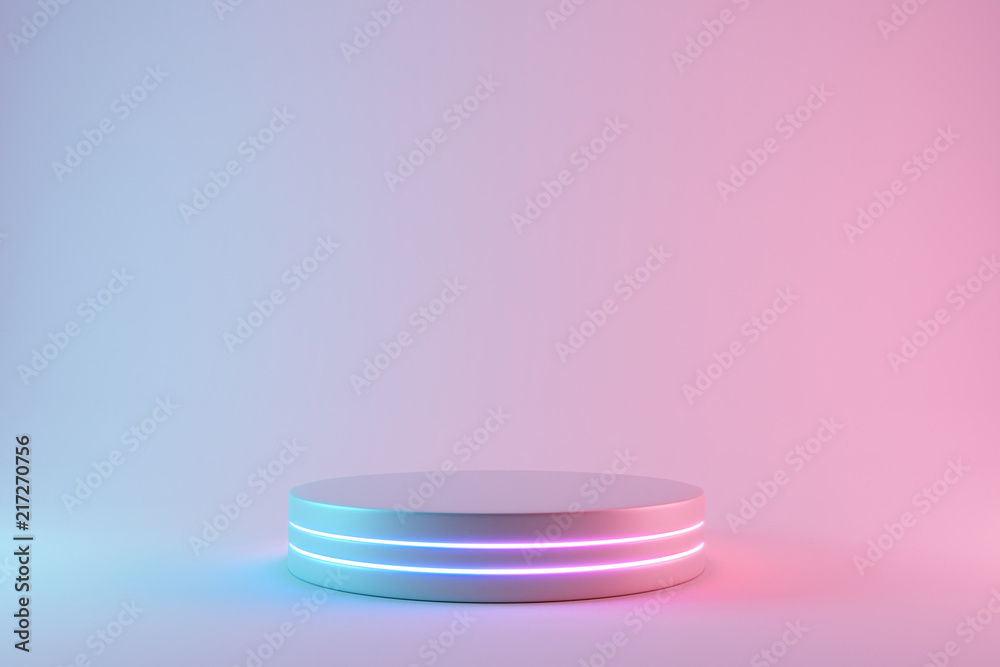 Blank product stand with neon lights on pastel colors background. 3d  rendering Stock Illustration | Adobe Stock