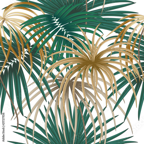 Tropical plant seamless pattern, tropical leaves of palm tree.