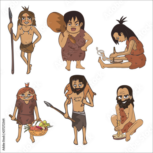 stone age characters cartoon set