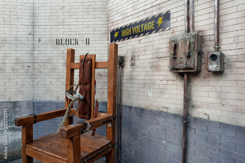 The electric chair apparatus in a Death row reenactment. photo