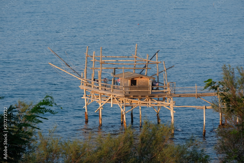 Ταπετσαρία Typical Mediterranean fishing hut trabocco view, Trabocchi Coast, Undesco site,