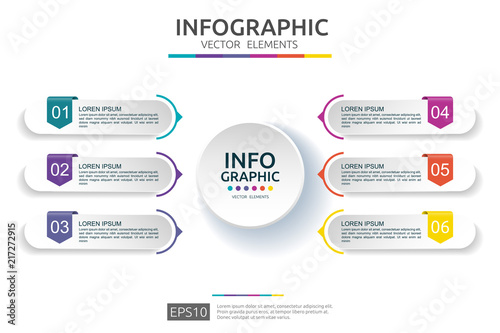 6 steps infographic. timeline design template with 3D paper label. Business concept with options. For content, diagram, flowchart, steps, parts, workflow layout, chart.