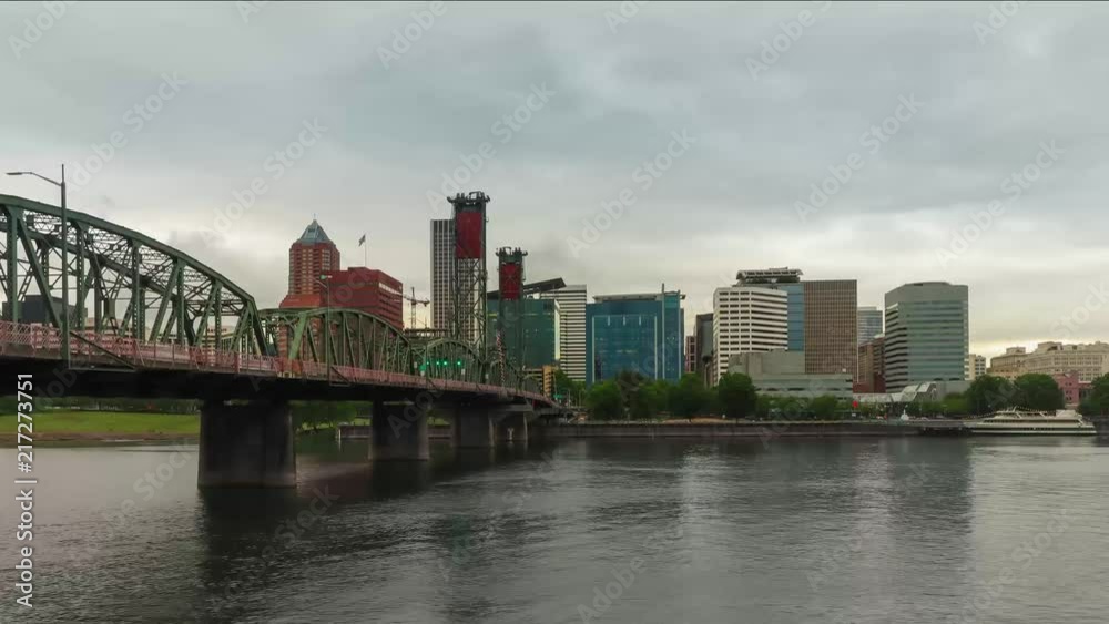 Portland, Oregon, USA seen from the east side of Willamette River on a cloudy day. 4K Time Lapse Footage. Portland, Oregon, USA seen from the east side of Willamette River on a cloudy day. 4K Time Lapse Footage.