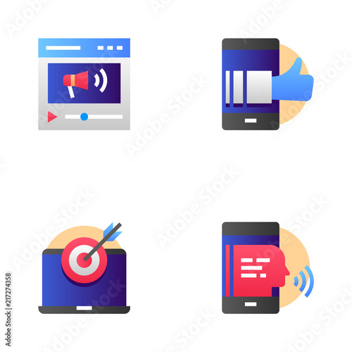 Buzz Marketing and Multichannel Marketing Vector Line Icons Set. Viral Video, Contextual Advertising. Editable Stroke. 48x48 Pixel Perfect