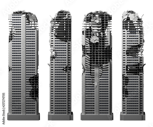 Slika na platnu destroyed skyscraper building isolated on white