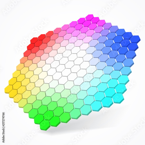 hexagonal color palette with small color hexagons. 3d style vector illustration.
