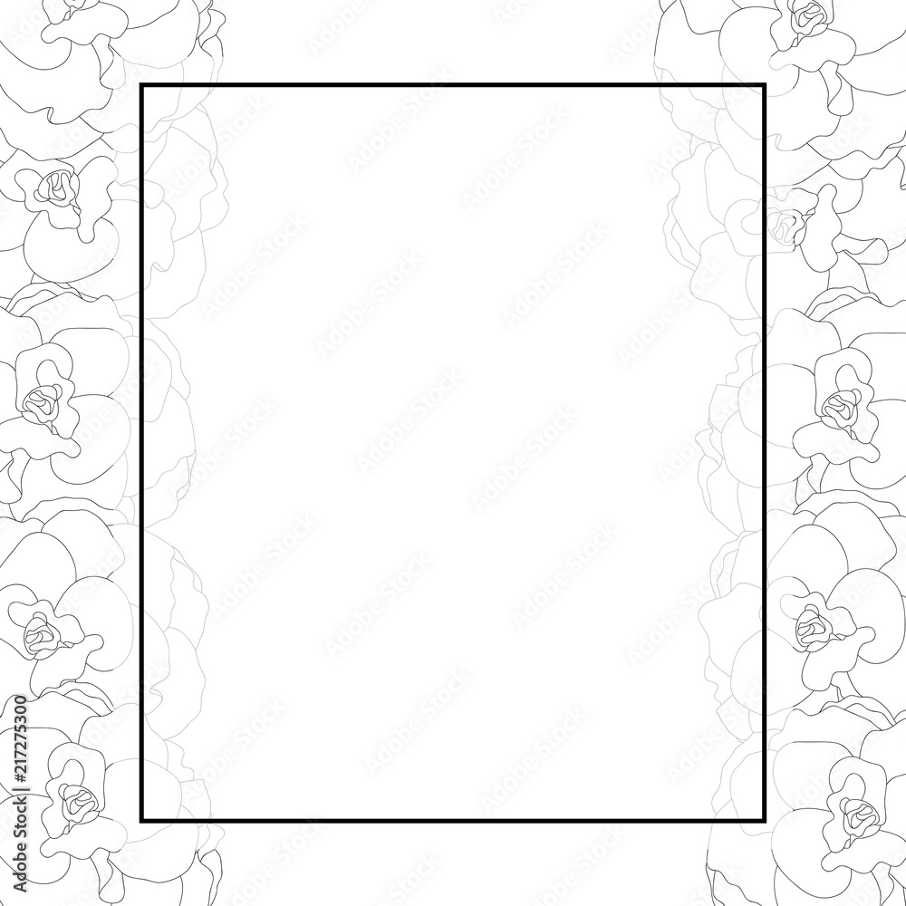 Begonia Flower Outline, Picotee Banner Card Border Begonia Flower Outline, Picotee Banner Card Border