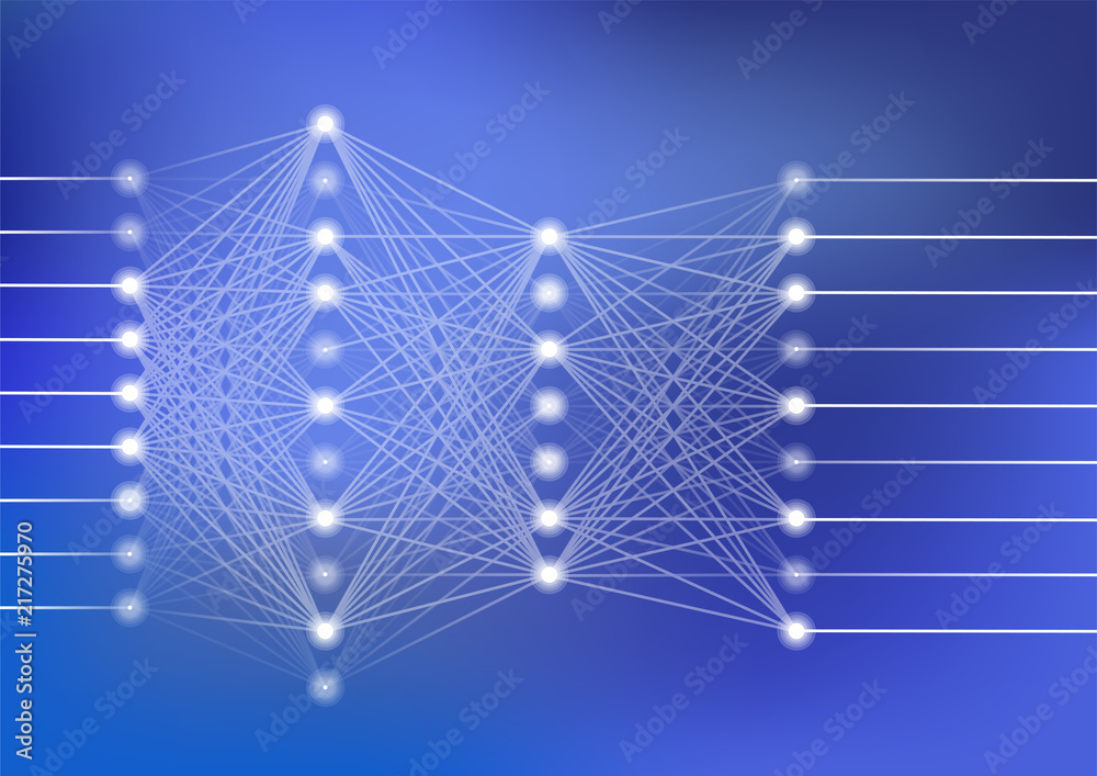 Deep neural network vector illustration with dark blue background for ...