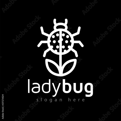 Ladybug flower plant logo line art vector