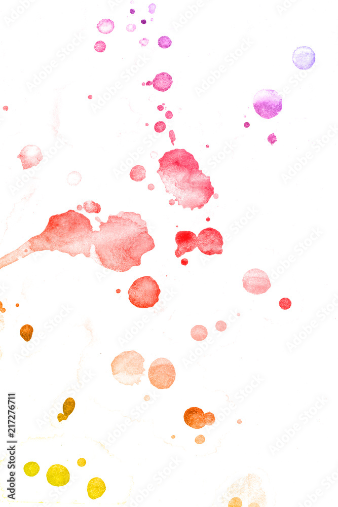 Fototapeta premium Red and purple drops watercolor paint background.