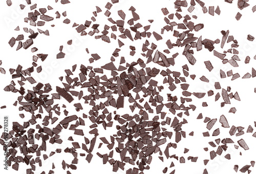 Chocolate sprinkles  granules isolated on white background and texture  top view