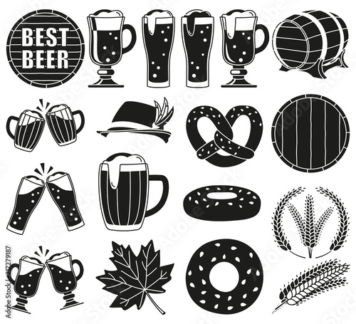Black and white 18 oktoberfest elements silhouette