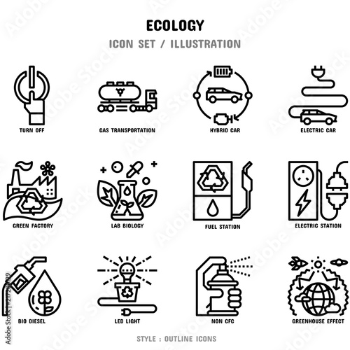 Ecology Icon Set, 12 icons set for web design and vector illustration