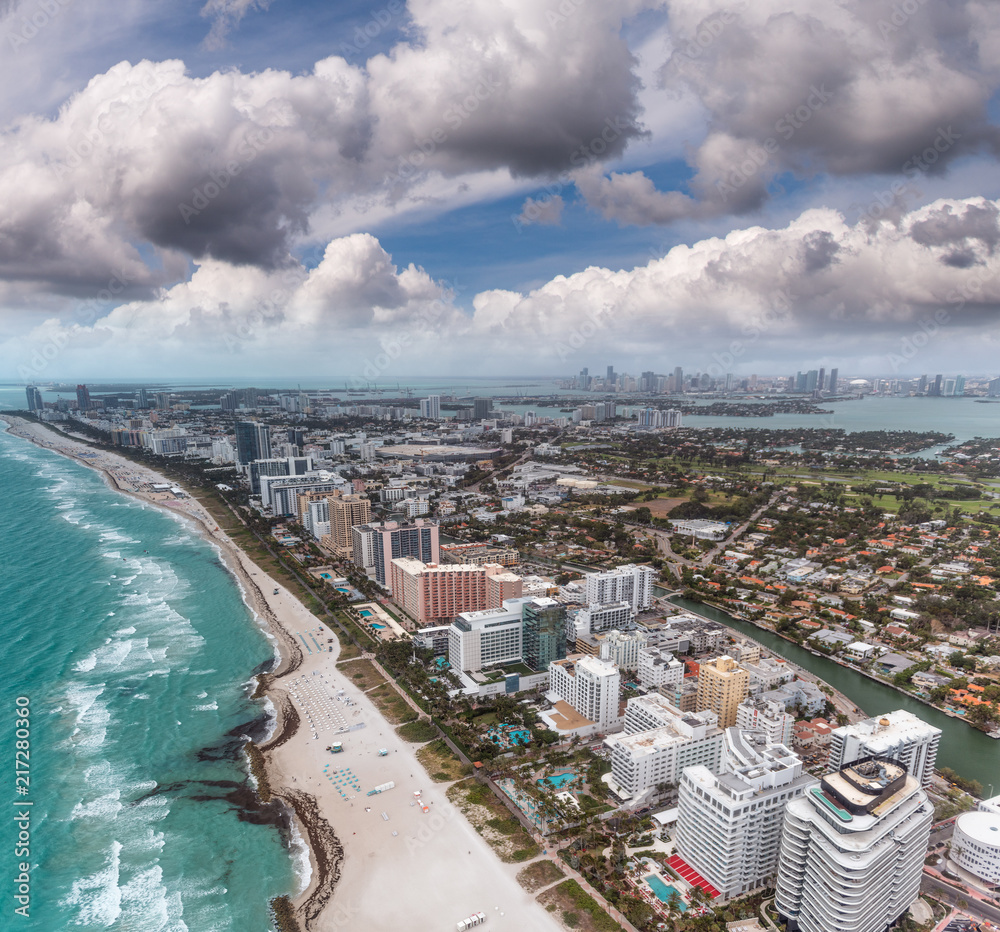 Miami Beach aerial view on a cloudy morning