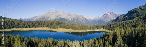 Fototapeta Naklejka Na Ścianę i Meble -  Panoramic view of Palù lake in Valmalenco. Famous destination in Valtellina, Italian Alps