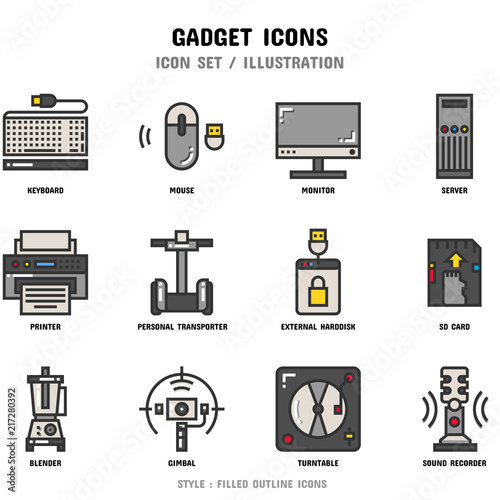Gadget Icon Set, 12 icons for web design and vector illustration