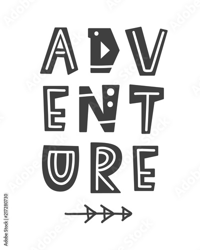 Adventure. Scandinavian style poster with hand drawn letters