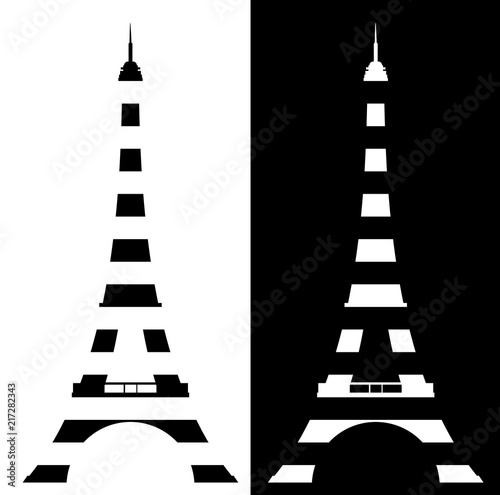eiffel tower made of black and white stripes - symbol of France and Paris vector design set