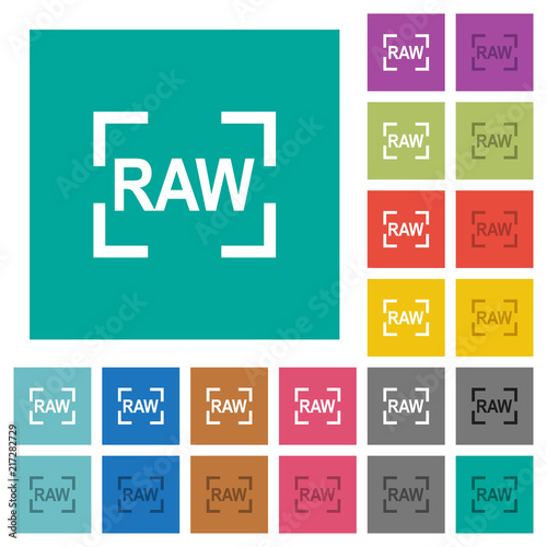 Camera raw image mode square flat multi colored icons