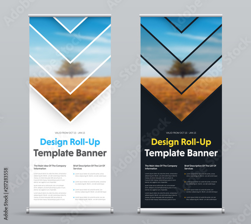 Vector design of roll-up banner with arrows and place for photo