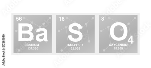 Vector symbol of Barium sulfate which is white crystalline solid on the background from connected molecules