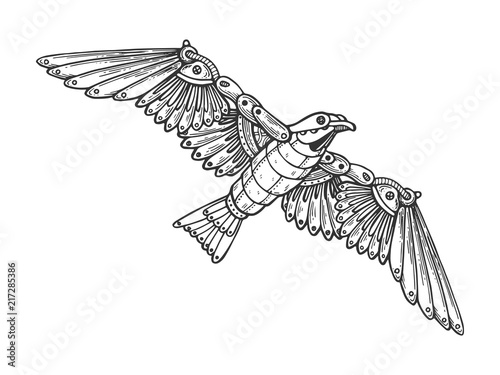 Mechanical seagull bird animal engraving vector