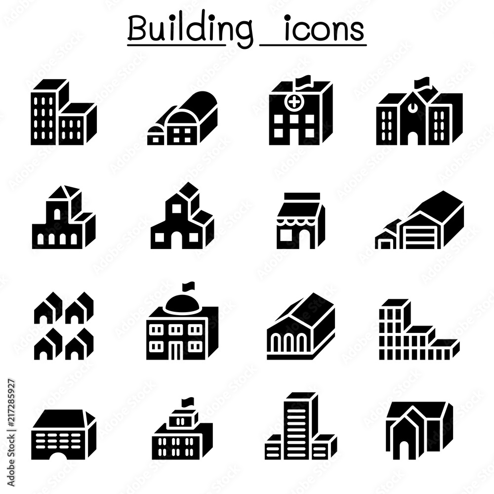 Basic building in 3 dimension icon set Basic building in 3 dimension icon set