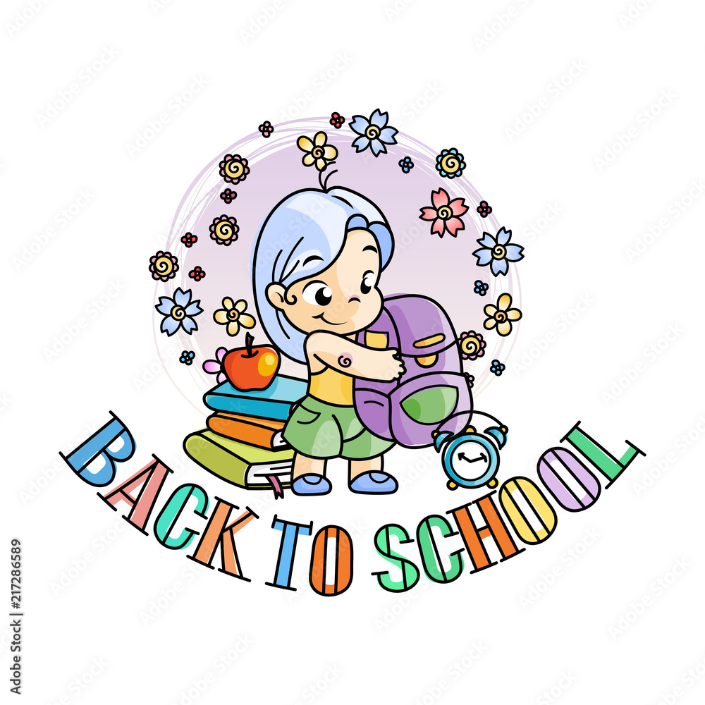 Welcome back to school. Cute school kid ready to education.