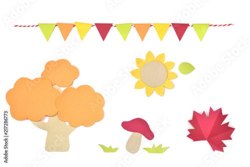 Autumn set paper cut on white background - isolated 