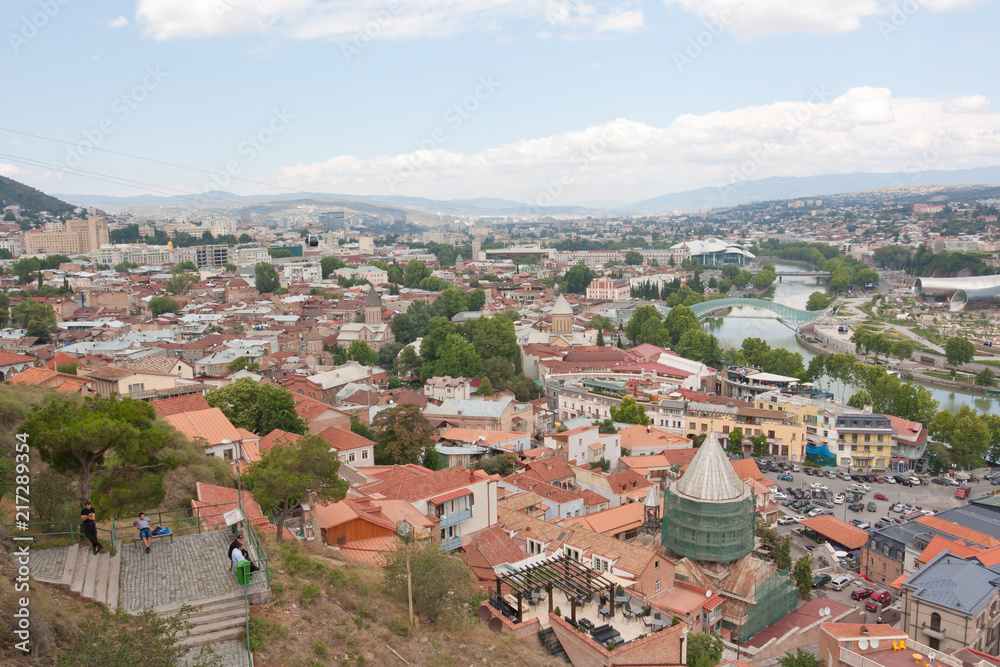 Obraz premium Top view of the historical center of Tbilisi from Narikala fortress. Tbilisi is the capital of Georgia