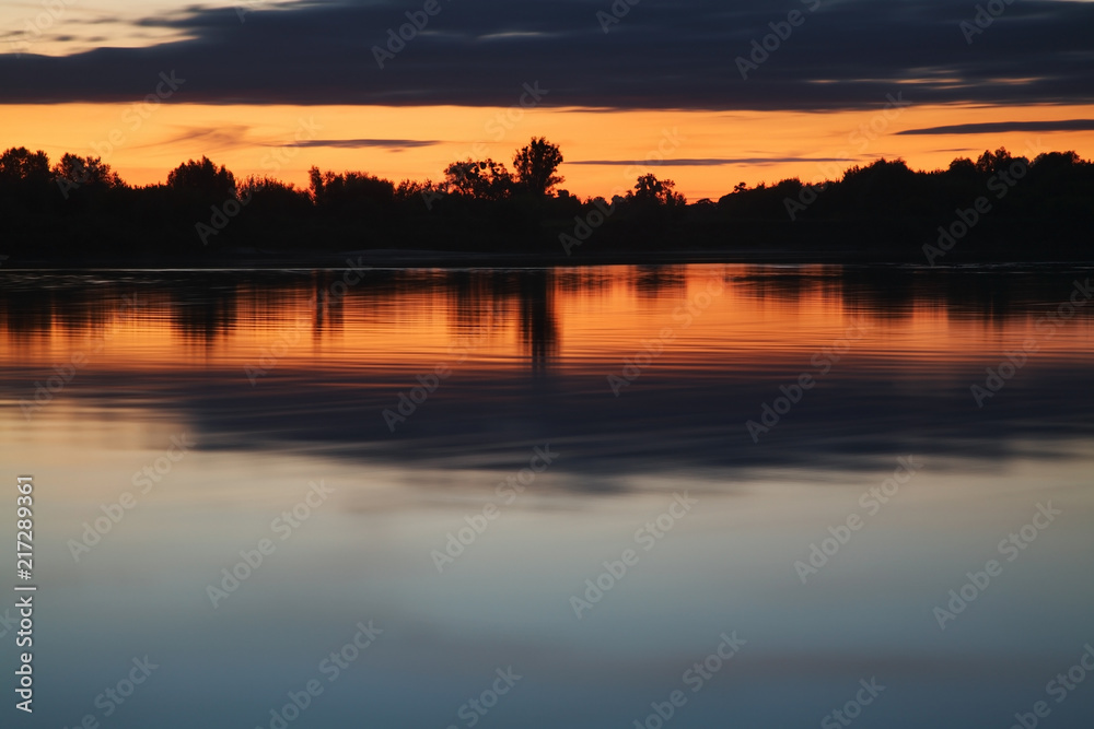 Sunset on Vistula river in Grudziadz. Poland