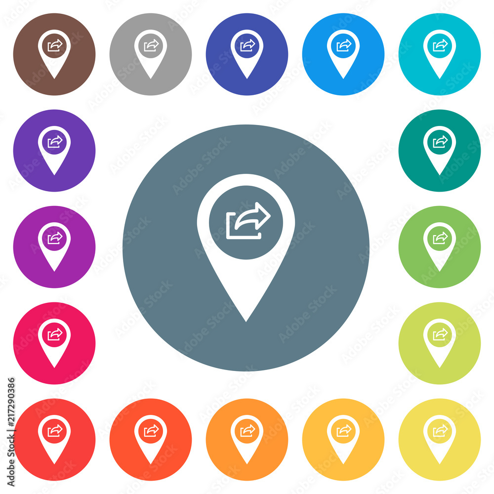 Export GPS map location flat white icons on round color backgrounds Export GPS map location flat white icons on round color backgrounds