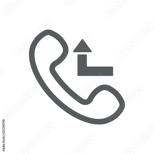 Missed call icon with outline handset and arrow