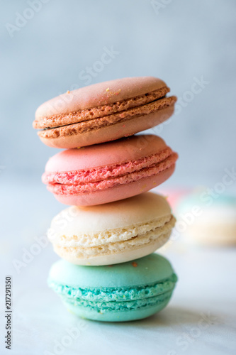 Fototapeta Naklejka Na Ścianę i Meble -  Colorful French or Italian Macarons stack / Macaroon Cakes