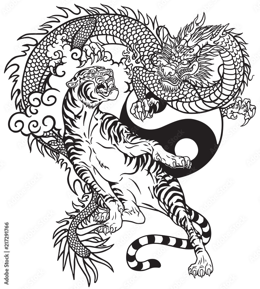 100_3320 | black and grey tiger in tree tattoo chinese style… | robert  merrill | Flickr