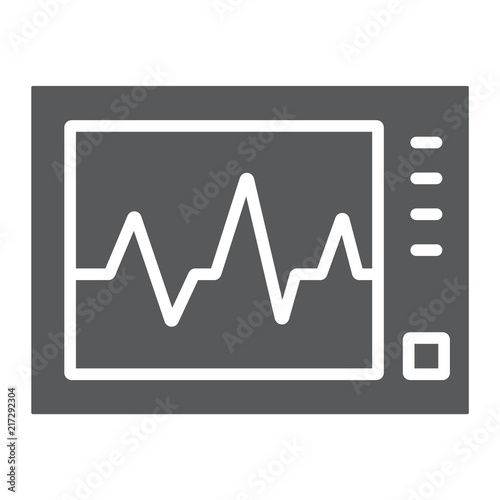 Ecg machine glyph icon, medicine and cardiology, heartbeat rate sign, vector graphics, a solid pattern on a white background, eps 10.