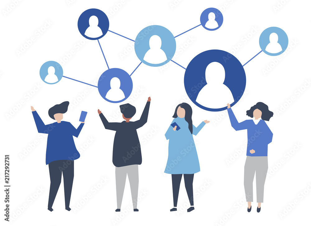 Characters of people and their social network illustration Characters of people and their social network illustration