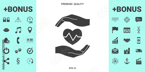 Hands holding heart. Medical icon